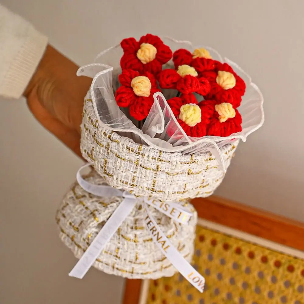 Wool Knitted Puff Flower Bouquet – Handmade Decor