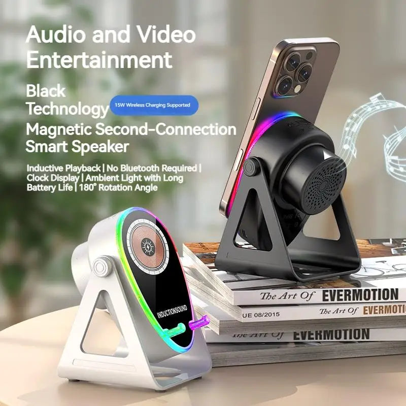 Wireless Fast Charging Speaker - Bluetooth 5.3 Phone Holder with RGB Lights