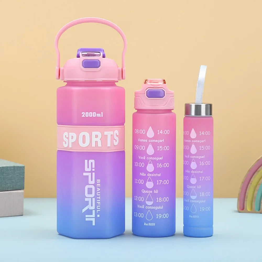 3-Piece Sports Water Bottle Set – Large Capacity Leak-Proof (Random)