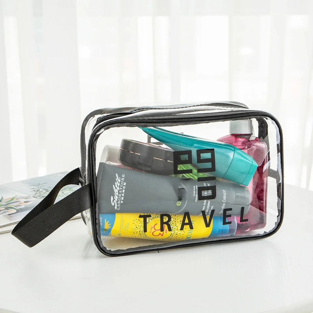 Pack of 3 Large PVC Transparent Cosmetic Bag – Waterproof Handheld Makeup Pouch