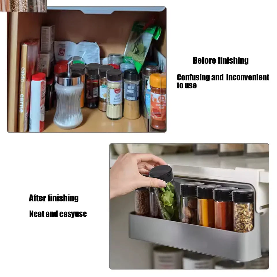 Undershelf Spice Organizer with 6 Bottles – Space-Saving Kitchen Rack