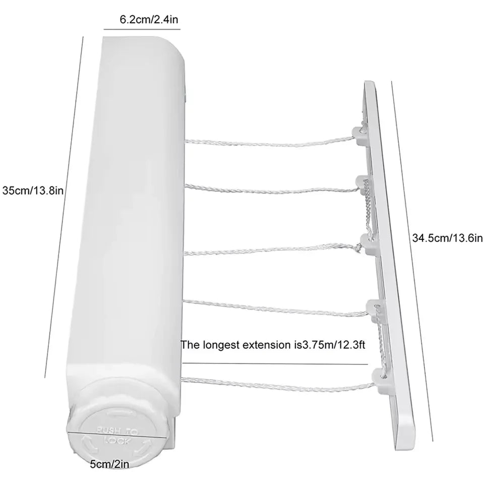 Wall Mounted Retractable Clothesline – 4 Line Laundry Drying Rack