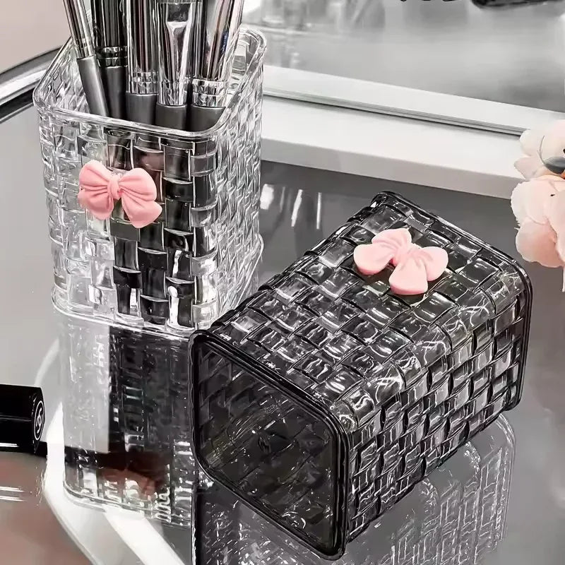 Clear Acrylic Makeup Storage Box – Brush & Cosmetic Organizer Without Bow