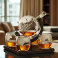 Globe Juice Dispenser with 4 Glasses & Wooden Rack