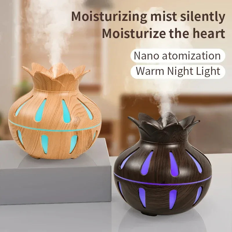Wood Grain Flower Humidifier – USB Mini Aroma Diffuser