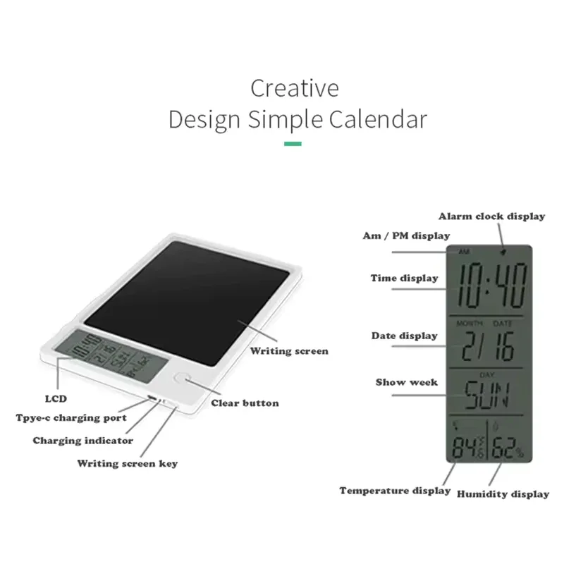 Desktop Writing Tablet with Clock & Temperature Display