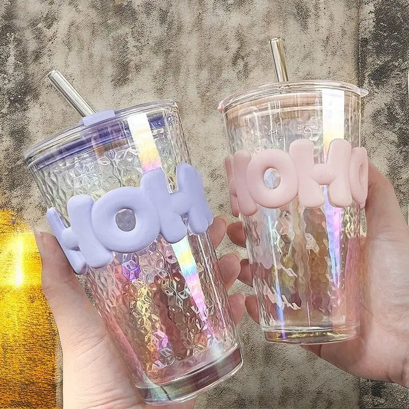 OHO Glass Tumbler with Straw – Cute Reusable Cup (Random color)