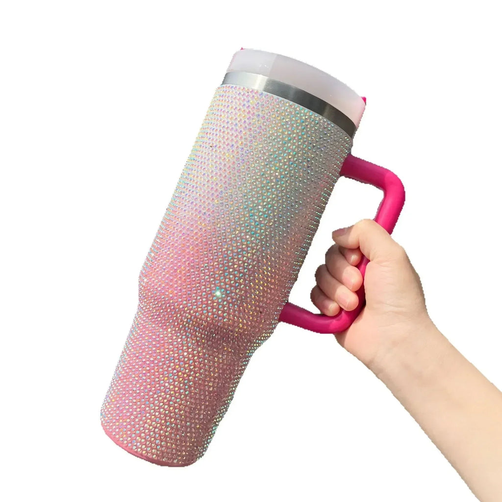 40oz Rhinestone Double Shade Tumbler with Handle (Random color)