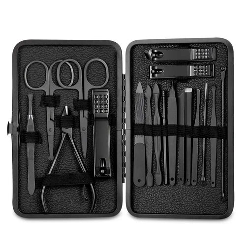 18 Pcs Black Nail Kit Box – Professional Manicure & Pedicure Set