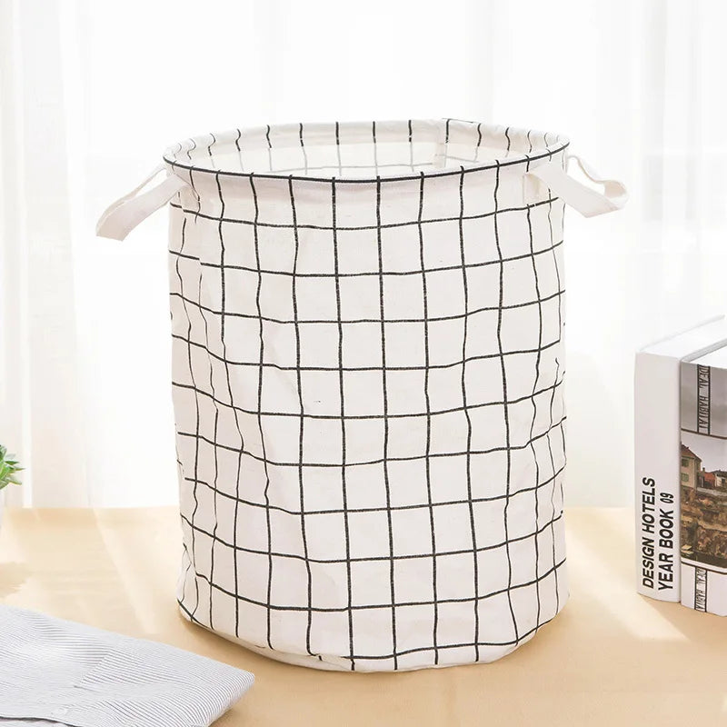 Foldable Cotton Linen Laundry Basket - Waterproof Toy & Clothes Storage (Each)