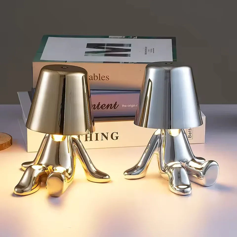 Metallic Lazy Man Character Lamp – Creative Bedside & Desk Light (Rando Design)