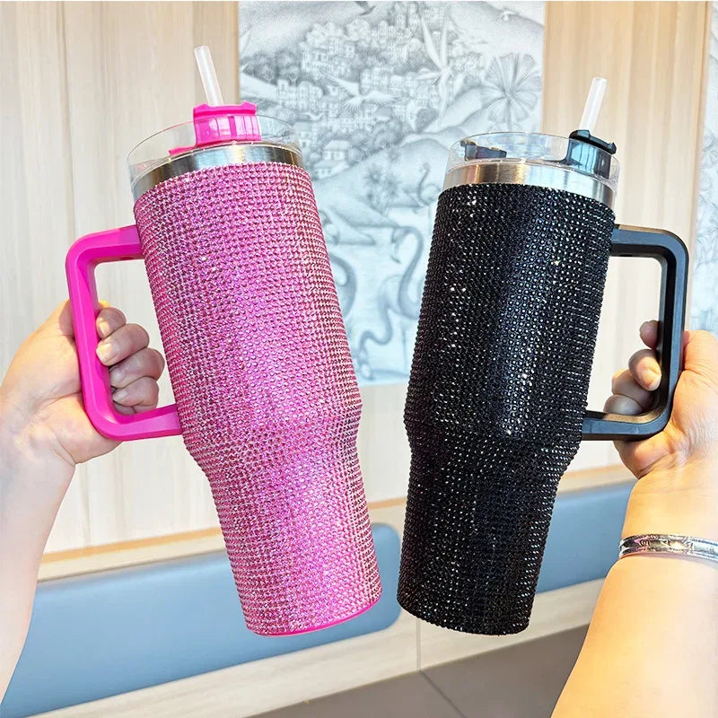 Premium 40oz Rhinestone Bling Tumbler with Handle (Random Color)