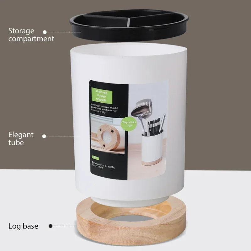 Rotatable 3-Grid Kitchen Utensil Holder – Drainer & Storage (Each)