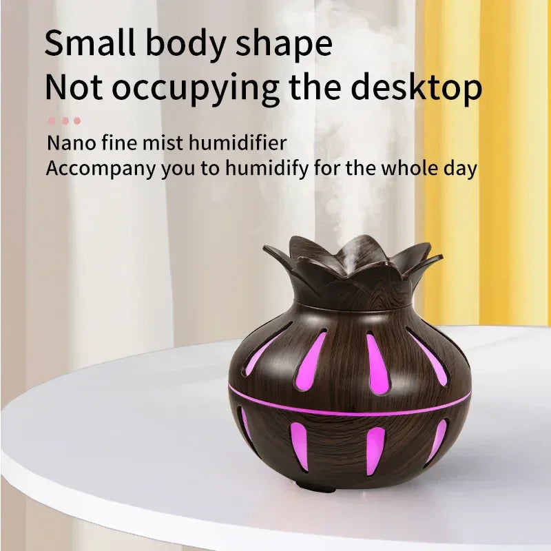 Wood Grain Flower Humidifier – USB Mini Aroma Diffuser