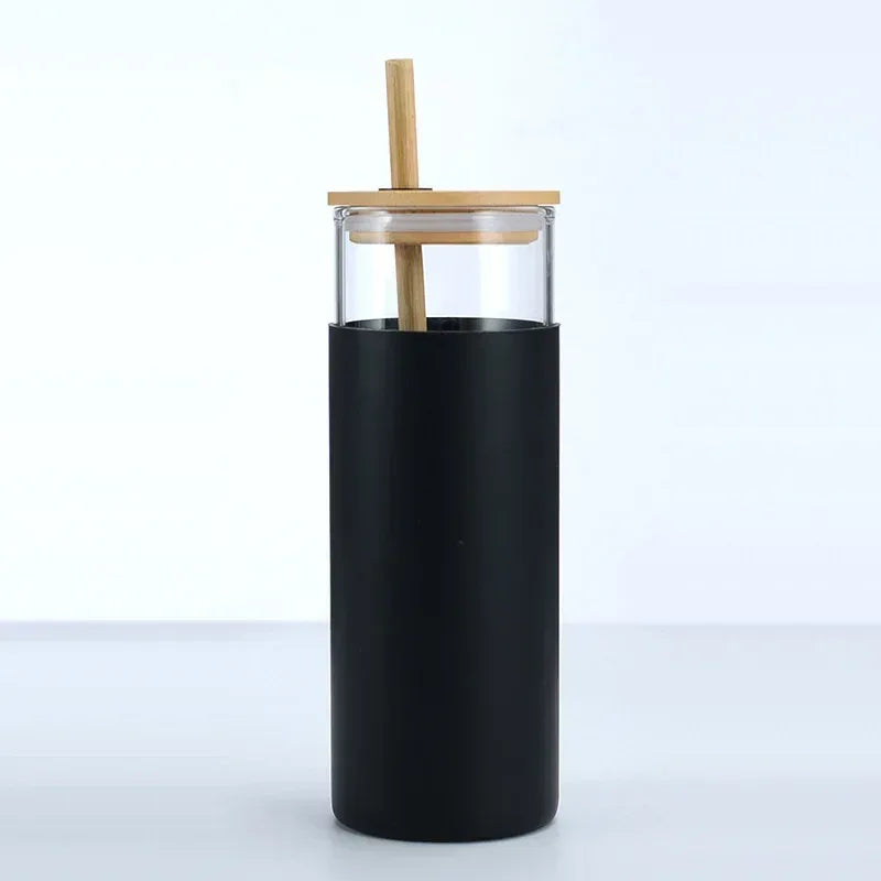 Glass Tumbler with Bamboo Lid With Random Color Cover