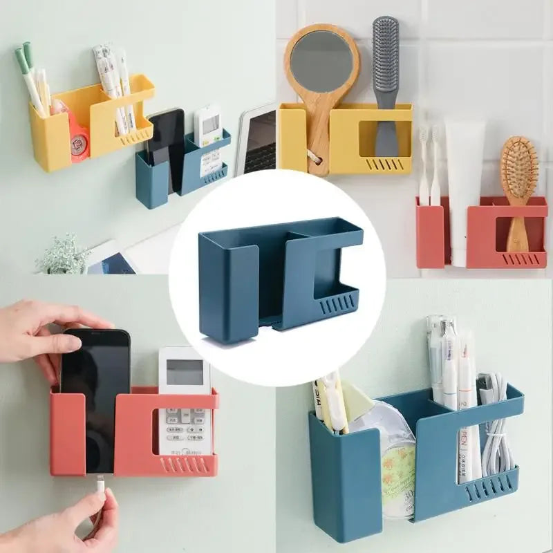 2-in-1 Wall Storage Box – Phone & Remote Control Holder