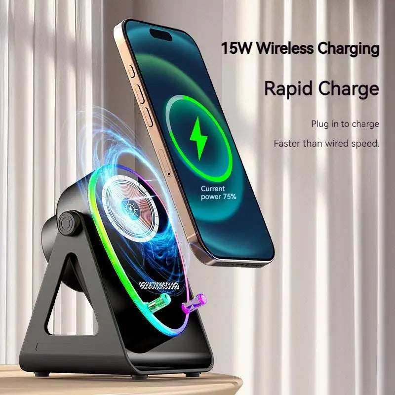 Wireless Fast Charging Speaker - Bluetooth 5.3 Phone Holder with RGB Lights