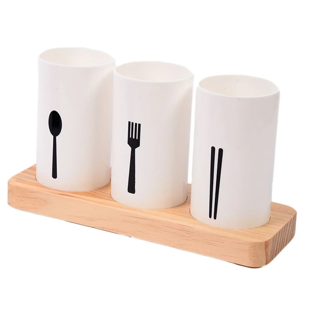 High-Quality Kitchen Utensil Holder with Wooden Base – Large Round Organizer