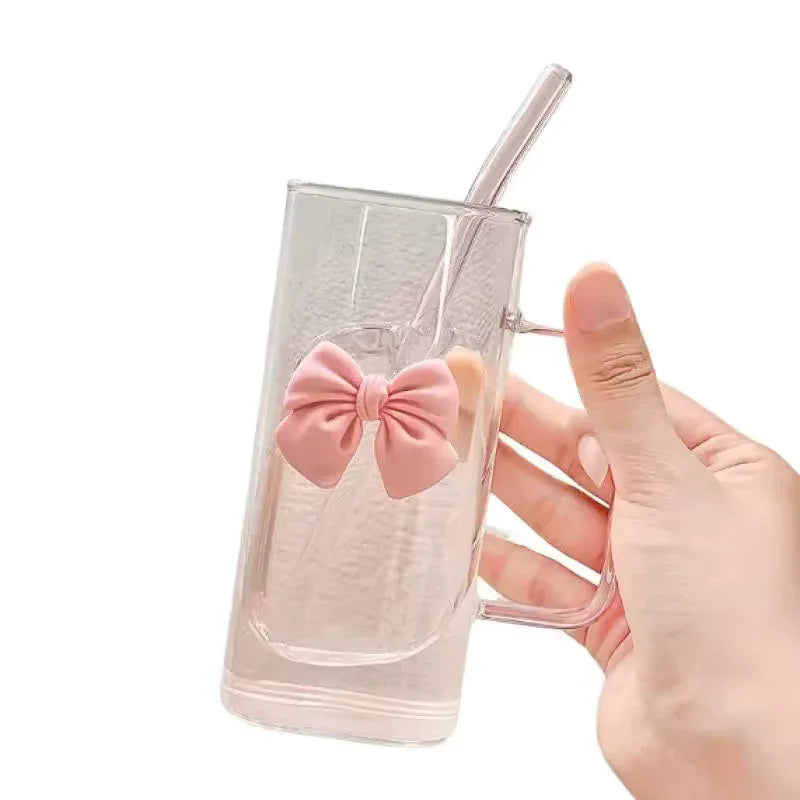 Cute Doodle Bow Glass Cup – Coffee, Tea & Juice Mug