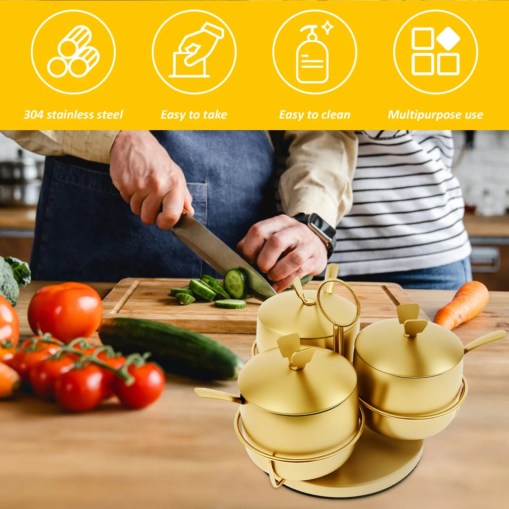 Golden Stainless Steel 3pcs Spice Containers Set