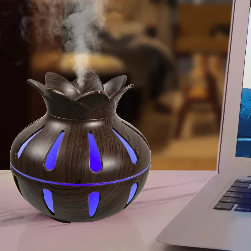 Wood Grain Flower Humidifier – USB Mini Aroma Diffuser