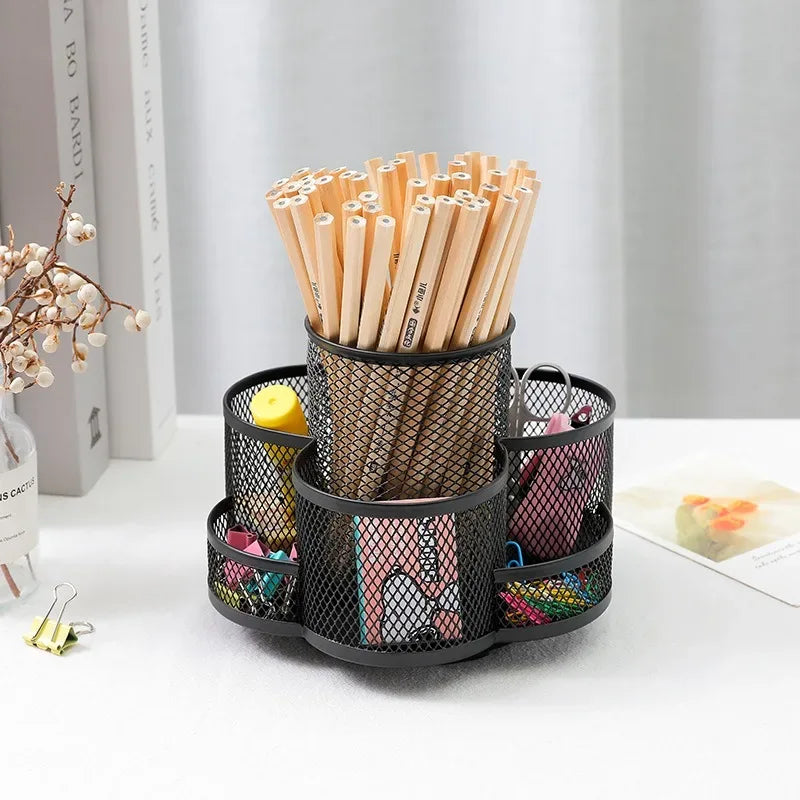Metal Rotating Pen Holder – 360° Makeup & Desk Organizer