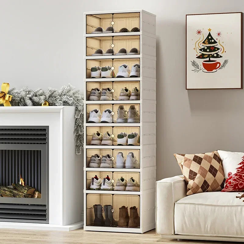 Foldable Shoe Cabinet Rack - No-Installation Transparent Storage Box