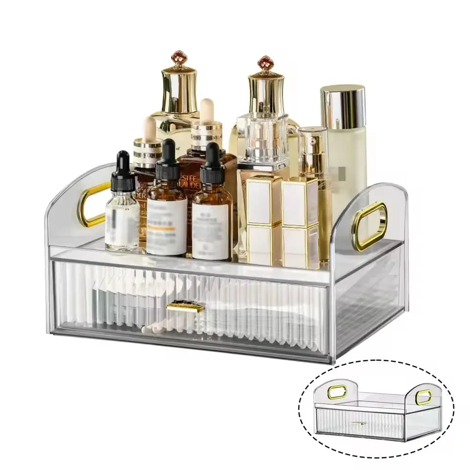 Clear Makeup Organizer with Drawers & Portable Handle