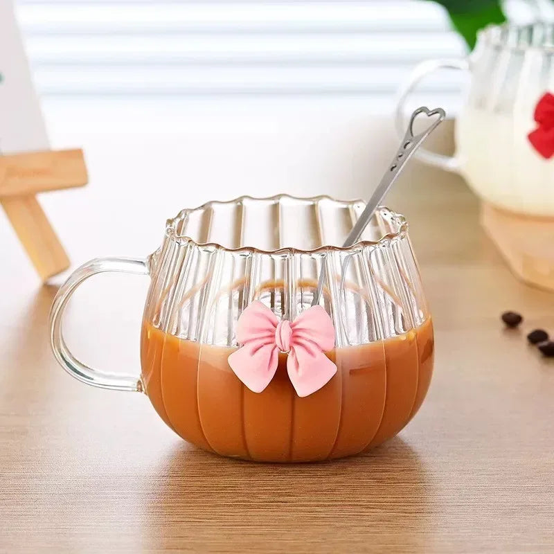 Modern Bow Design Glass Cup – Aesthetic Tea & Coffee Mug