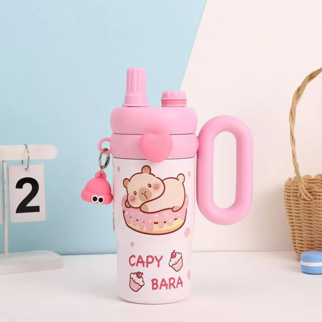 Large Cartoon Straw Cup – Insulated Water Bottle (Random Color)