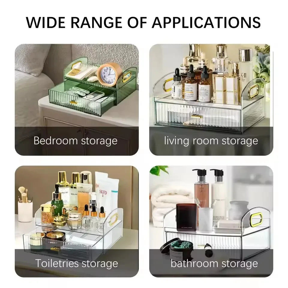 Clear Makeup Organizer with Drawers & Portable Handle