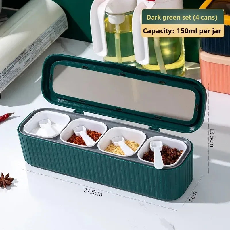 4-Grid Sealed Spice Box Set – Kitchen Seasoning Storage Container (Random color)
