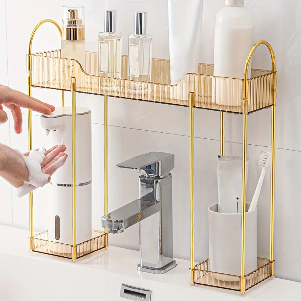 Bathroom Countertop Organizer – 2-Layer Cosmetic Storage Rack with Front Shelves