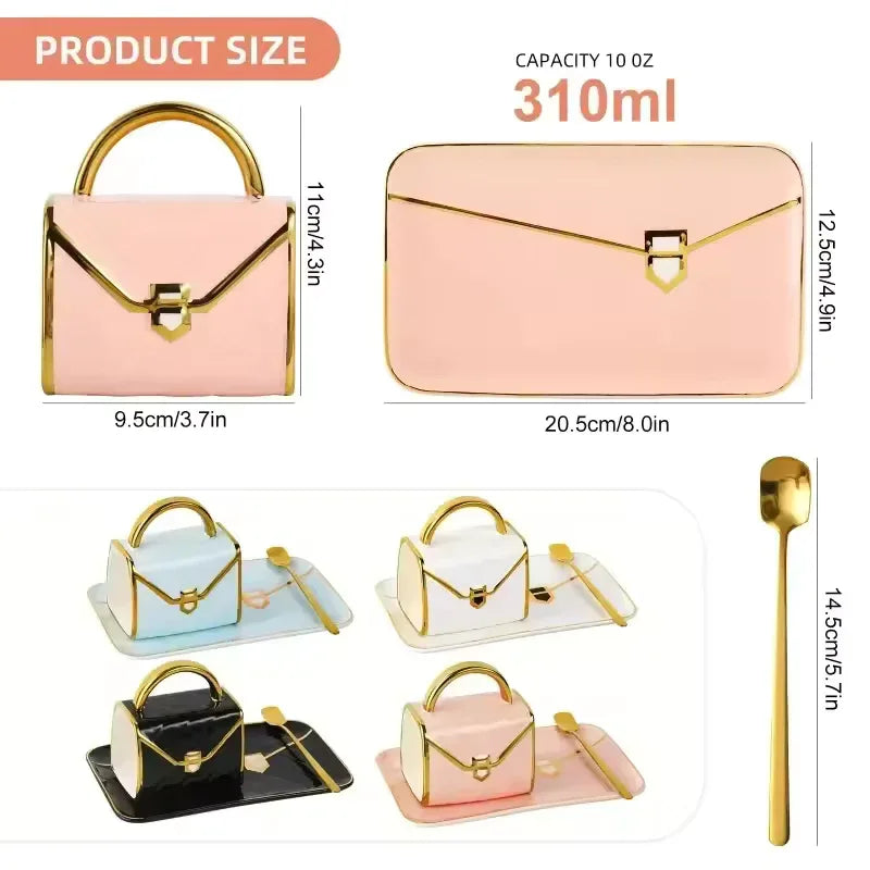 Handbag Coffee Mug with Tray & Spoon – Gift Box Set (Random)