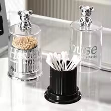 Transparent Acrylic Cotton Swab & Toothpick Holder with Chrome Figurine Lid