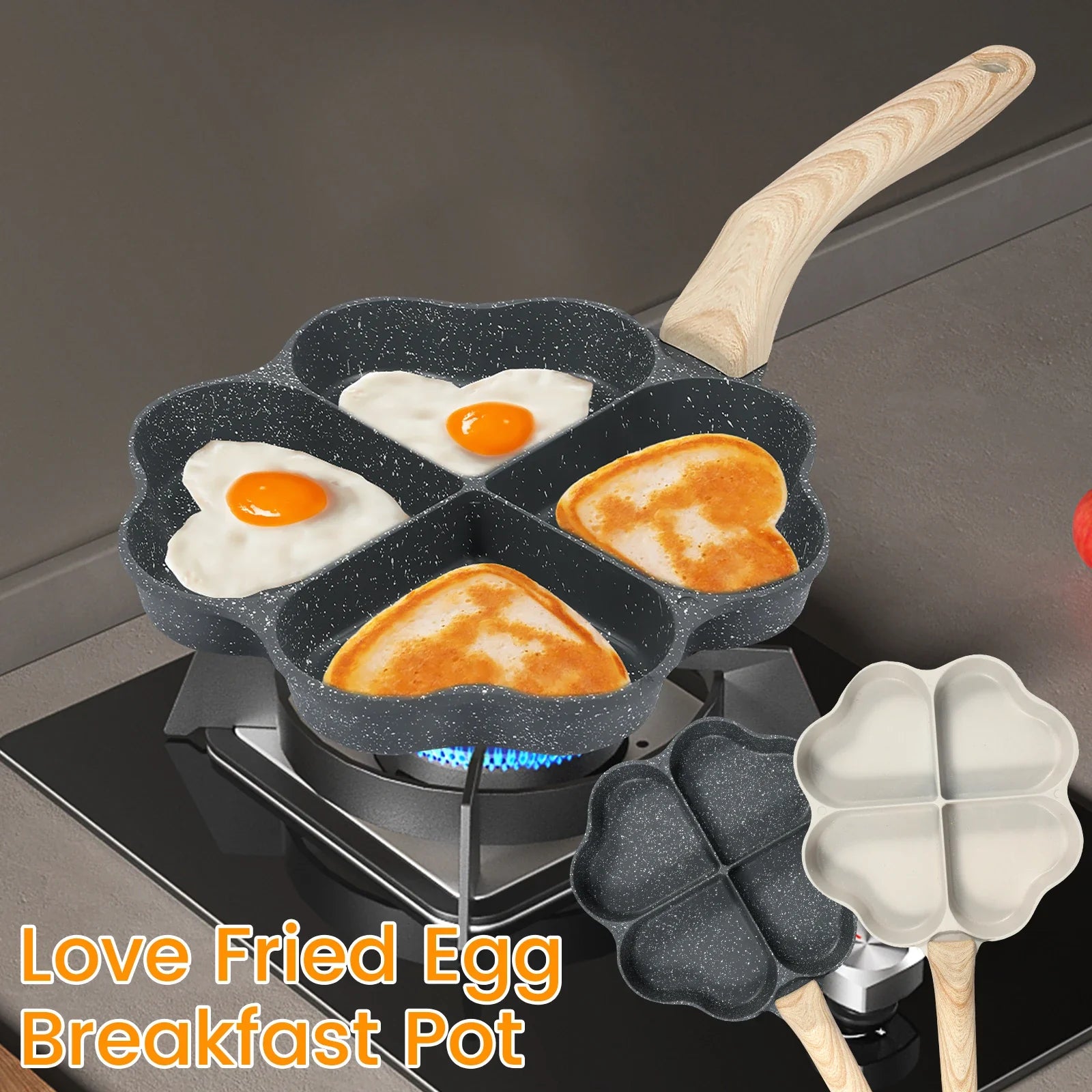 Premium 4-Hole Heart-Shaped Frying Pan – Nonstick Breakfast Station
