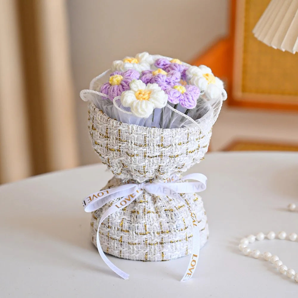 Wool Knitted Puff Flower Bouquet – Handmade Decor