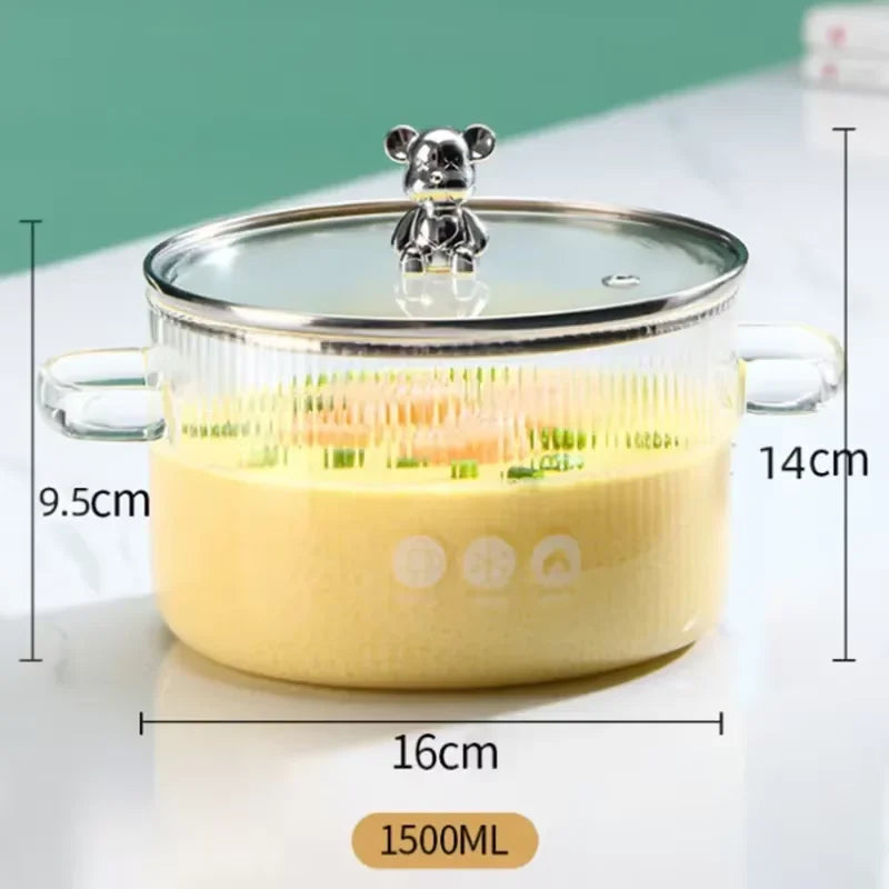 Premium Silver Bear Ribbed Glass Cooking Pot - 2000ml