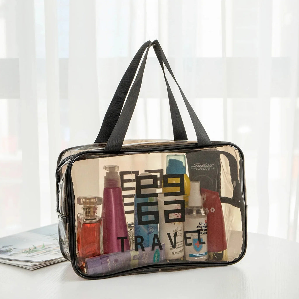Pack of 3 Large PVC Transparent Cosmetic Bag – Waterproof Handheld Makeup Pouch