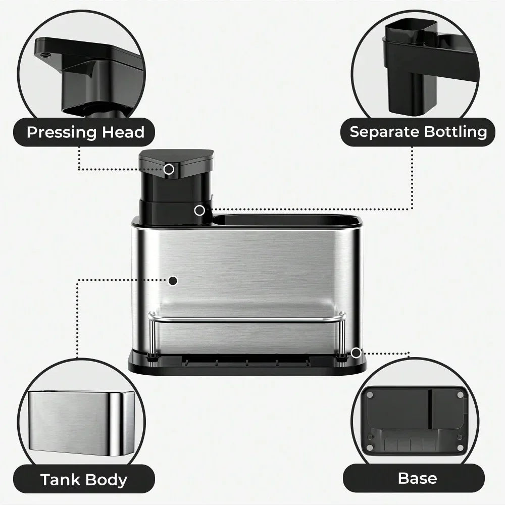 3-in-1 Stainless Steel Kitchen Soap Dispenser with Sponge Holder & Sink Organizer