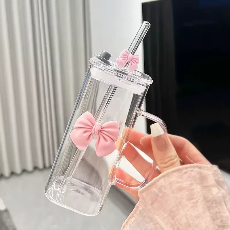 Cute Doodle Bow Glass Cup – Coffee, Tea & Juice Mug