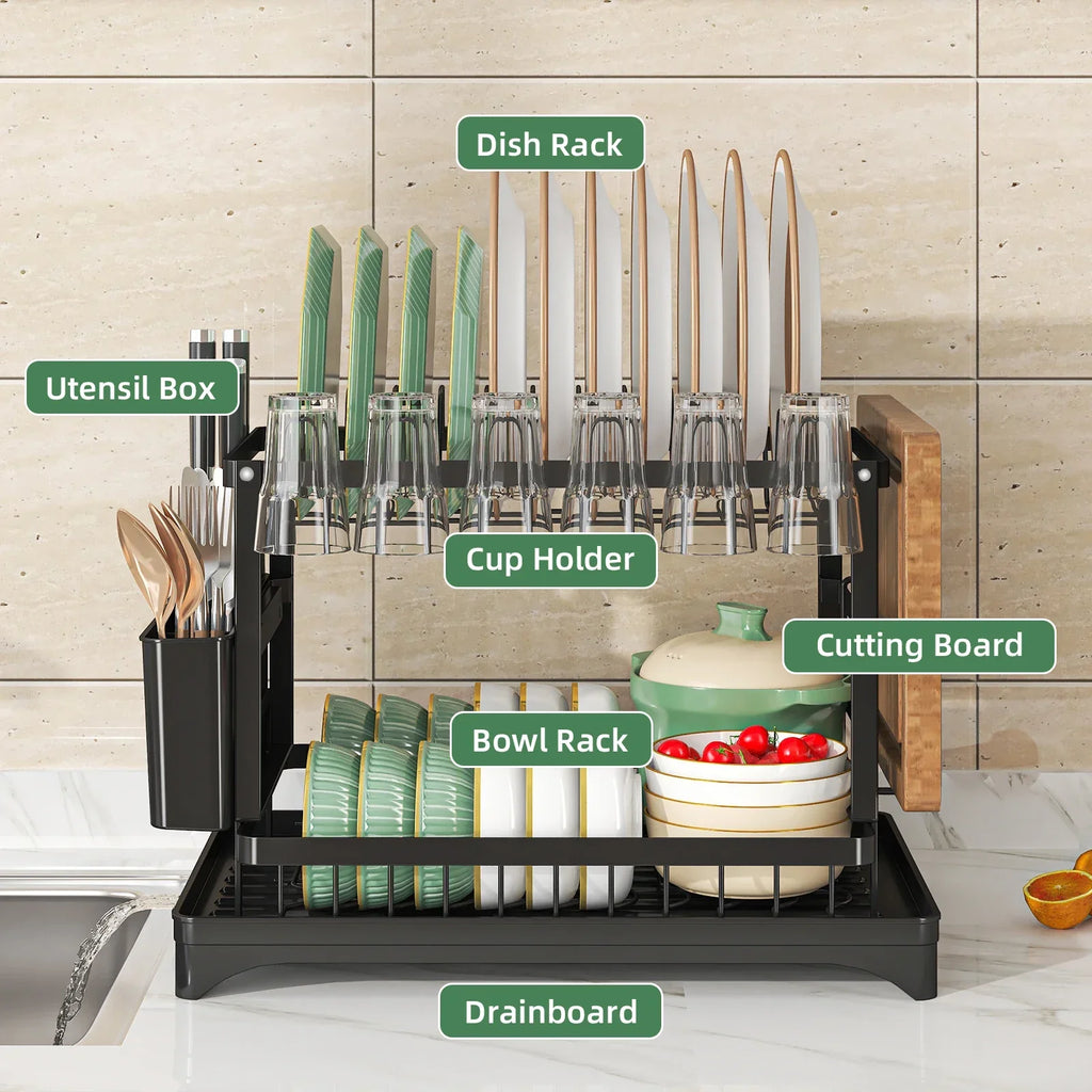 2 Tier Dish Drying Rack with Utensil Holder (Random Color)