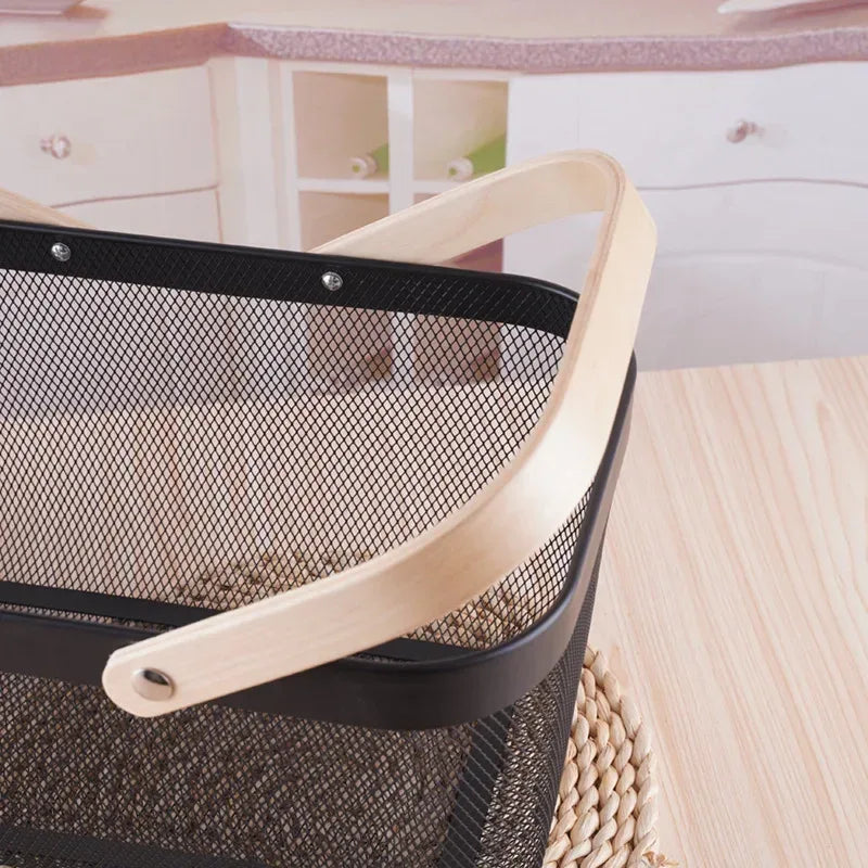 Nordic Metal Rectangular Basket – Wooden Handle