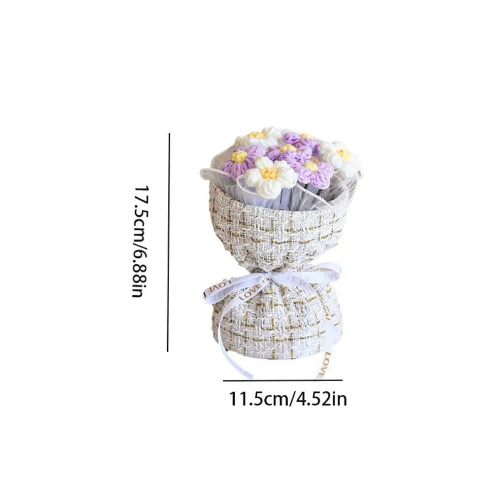 Wool Knitted Puff Flower Bouquet – Handmade Decor