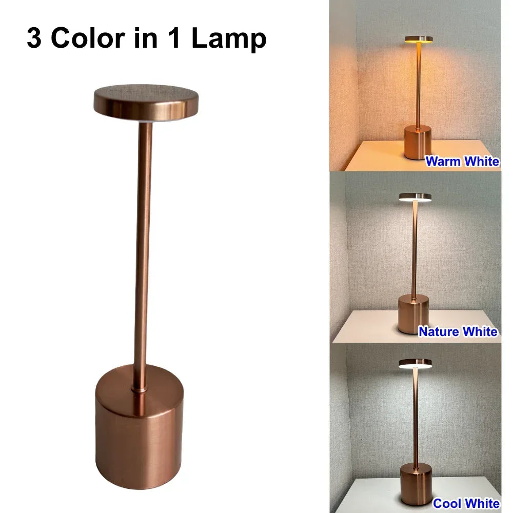Rechargeable Alloy LED Table Lamp – 3-Color Touch Light