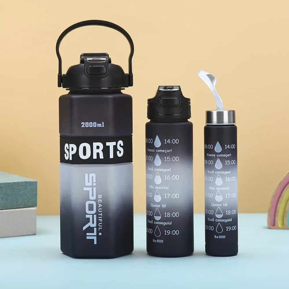 3-Piece Sports Water Bottle Set – Large Capacity Leak-Proof (Random)