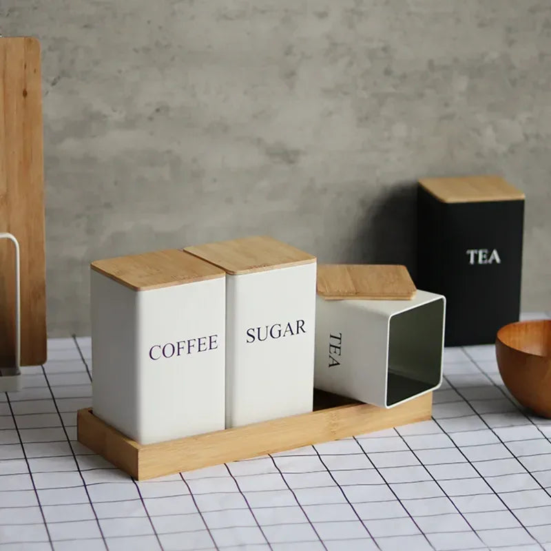Bamboo Lid Iron Art Storage Box – Square Kitchen Jar