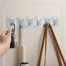 Strong Adhesive Six Row Hooks – No Drilling Wall Organizer for Kitchen & Bathroom