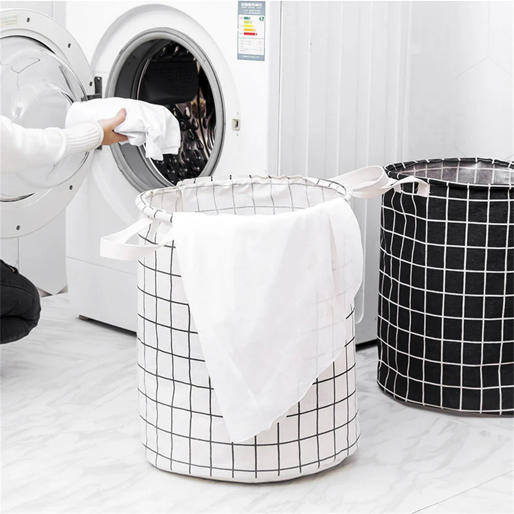 Foldable Cotton Linen Laundry Basket - Waterproof Toy & Clothes Storage (Each)