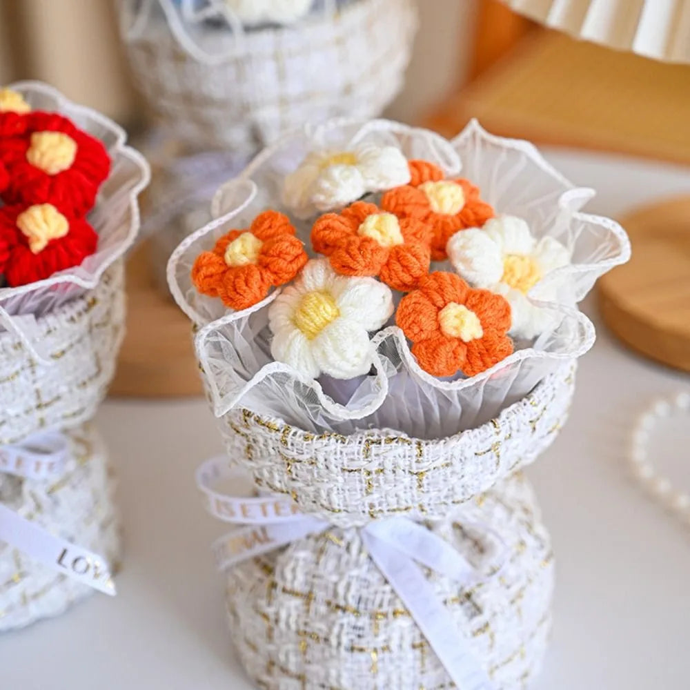 Wool Knitted Puff Flower Bouquet – Handmade Decor